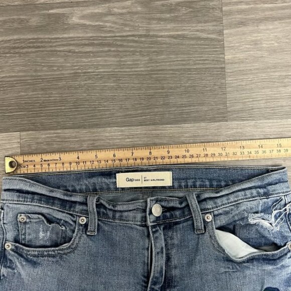 Gap Best Girlfriend Blue Jeans Womens 27 30x25 Embroidered Bird Butterfly Thrash - Picture 5 of 12